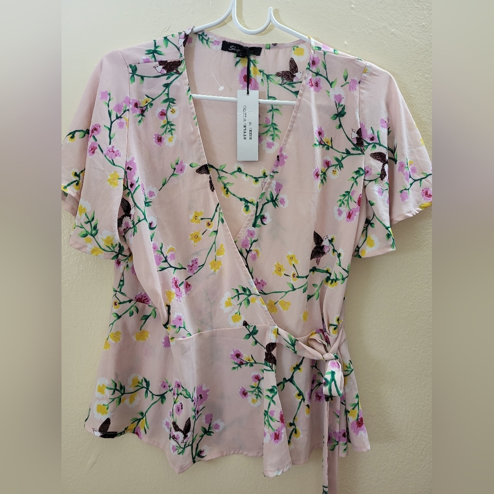 NWT Floral Wrap Top - Pink -